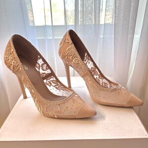 Aldo Champagne Lace Pointed-Toe Stiletto Heels